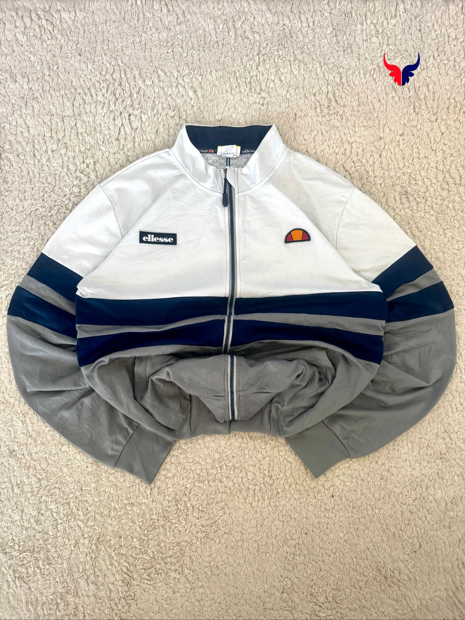 Ellesse Heritage Track Jacket Full Zip White Grey Vintage Y2K Sportswear Men M